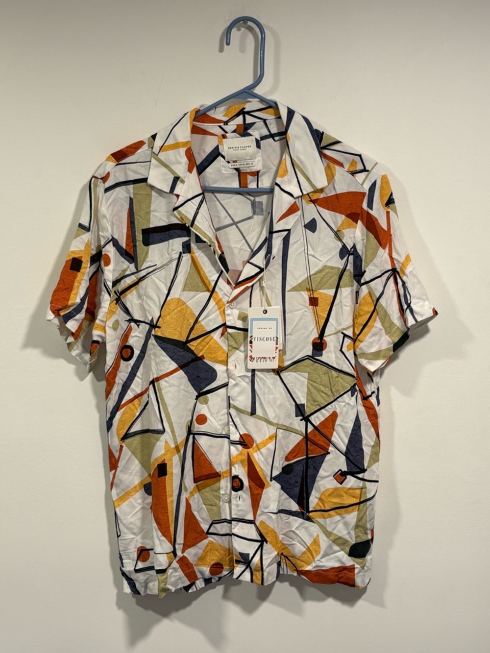 Denim & Flower White Geometric Print Short-Sleeve Button-Down Shirt